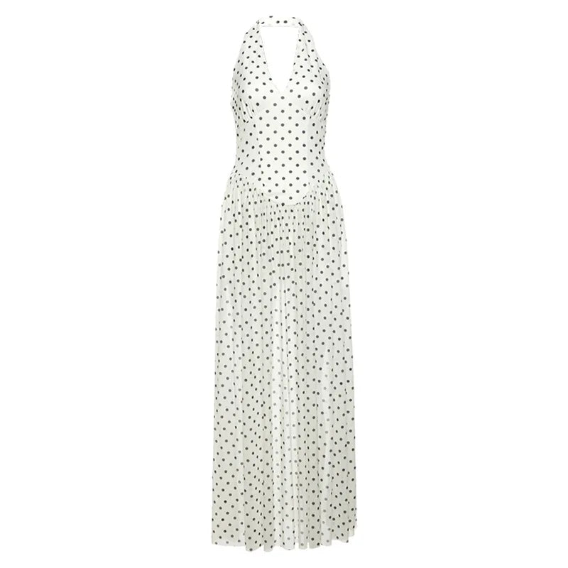 LIZAKOSHT  -  Spring Summer New Women's Wear Polka Point Hanging Neck Dress Women's High end V-neck Waist