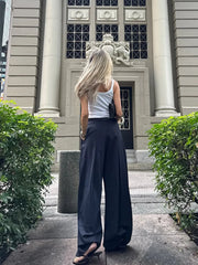 LIZAKOSHT  -  Women's Pants Woman Clothing Wide-Leg Trousers Y2k Pants Tracksuit Female Pinstripe Pleated Fashion High-Waist Casual Bottoms