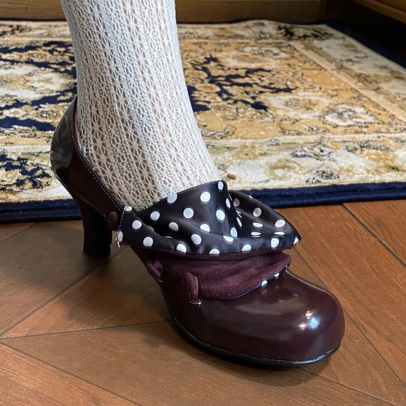 LIZAKOSHT  -   Retro Burgundy Women Pumps Novelty Polka Dot Design Elegant Dress Heels for Ladies Comfortable Round Toe Designer Lolita Shoes