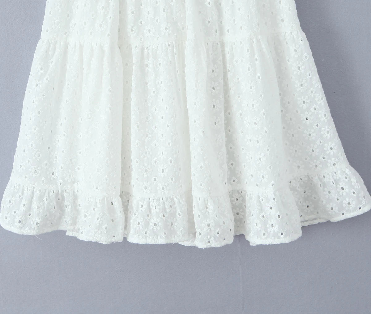LIZAKOSHT  -  Evening Party Embroideryed Dress Elegant Summer Solid Color White Lace dress Off Shoulder Short Dress Front Tie Back Shirred