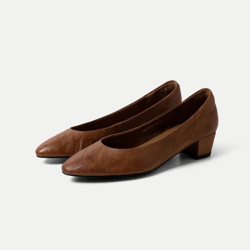 LIZAKOSHT  -  Fashion Pumps New High Quality Genuine Leather Shoes Simple Commuter Women's Heels Shoes Round Head High Heels Women