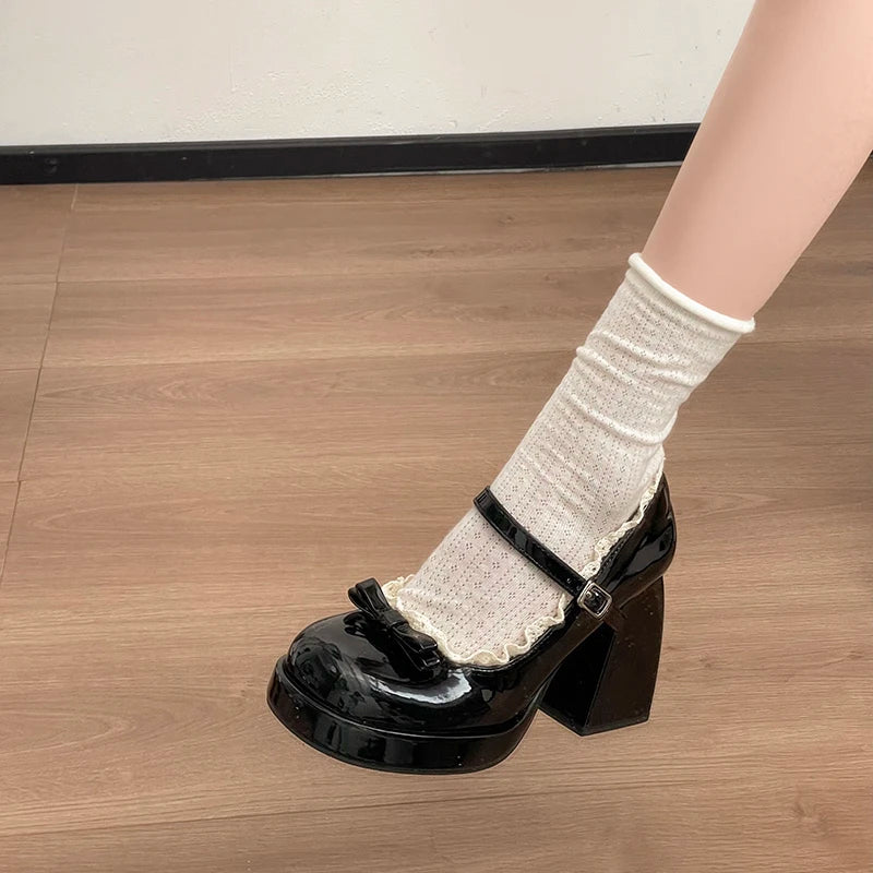 LIZAKOSHT  -  Designer Platform High Heel Women's Mary Jane Shoes Fashion Butterfly-knot Lace Shoes New Spring Autumn Wedding Party Shoes