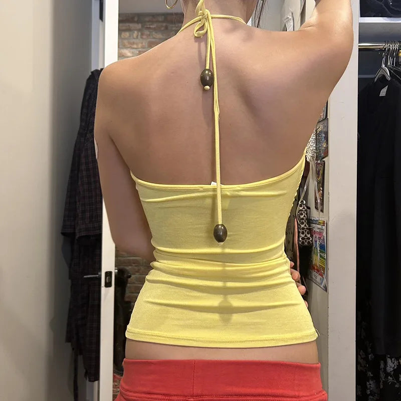 LIZAKOSHT  -  Sexy V-neck Vest Women's Sexy Backless Neck Tie Slim Fit Camisole Vest Bralette Pleats Thin Tanks Crop Tops Underwear