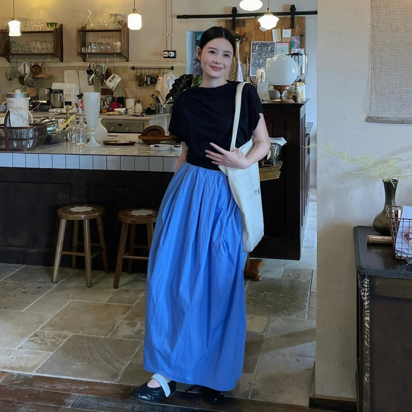 LIZAKOSHT  -  Summer New Design Pleated Elastic Waist A-Line Flower Bud Skirt Women Casual High Waist Versatile Mid-Length Half Skirt
