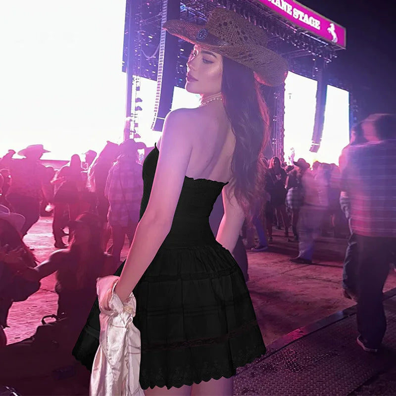 LIZAKOSHT  -  White Backless Mini Dress New Fashion Sleeveless Chest Slim Short Dress Casual Solid  A-line Women's Dresses 2025