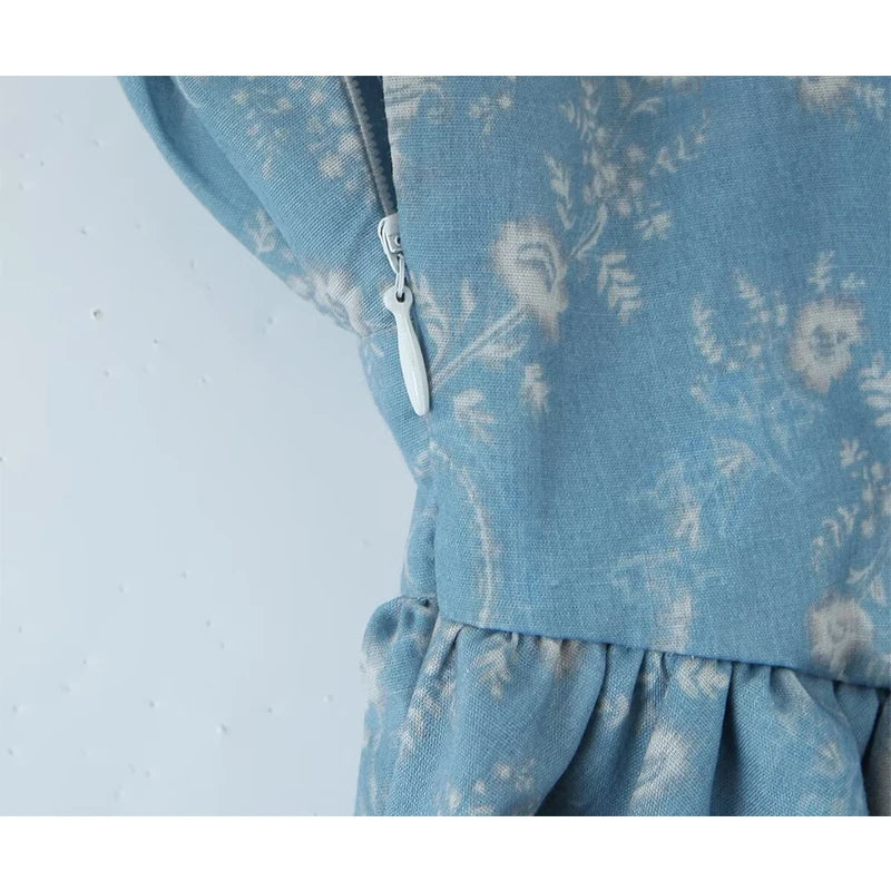 LIZAKOSHT  -  New Women Bow Tie Lace Trim Floral Print Sling Mini Dress Layered Hem Female Summer Holiday Beach Dresses Sexy Robe