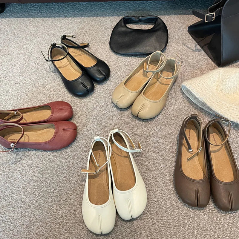 LIZAKOSHT  -  Fashion Split Toe Women Flat Mary Jane Shoes Casual Tabi Ninja Ballet Ladies Slip On Loafer Soft Ballerina Comfort Moccasin