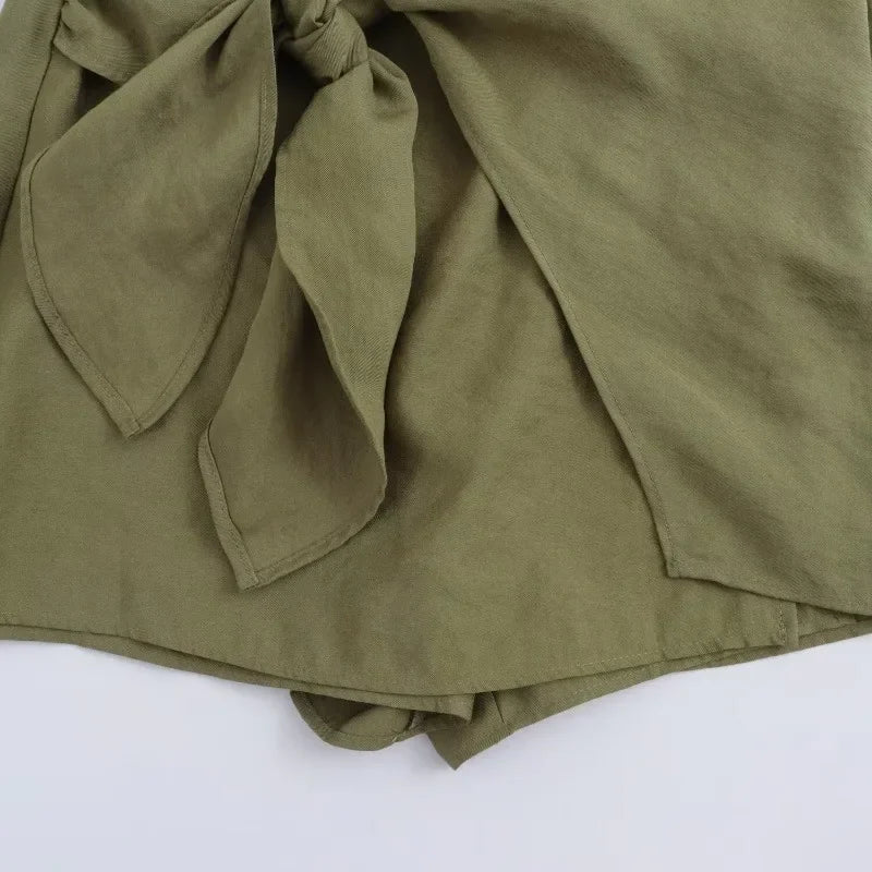 LIZAKOSHT  -  Women Solid Color Beach Mini Culottes New Fashion Asymmetric Knot High Waist Loose Skirt Culottes for Women Clothes Culottes