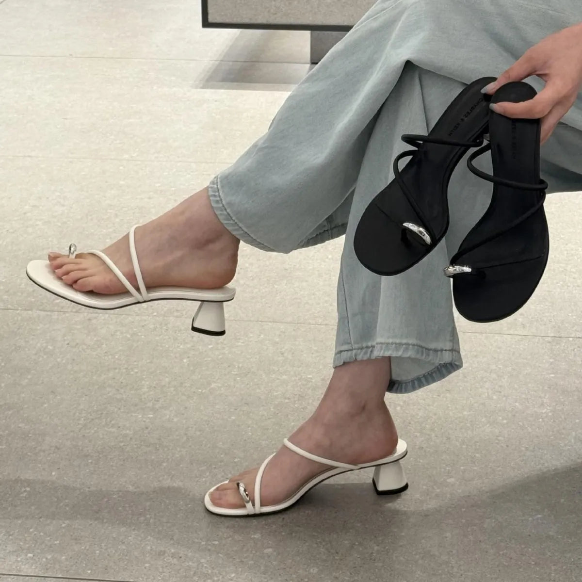 LIZAKOSHT  -  metal buckle clip toe women sandals high heels summer party shoes for woman narrow band gladiator sandalias mujer big size 43