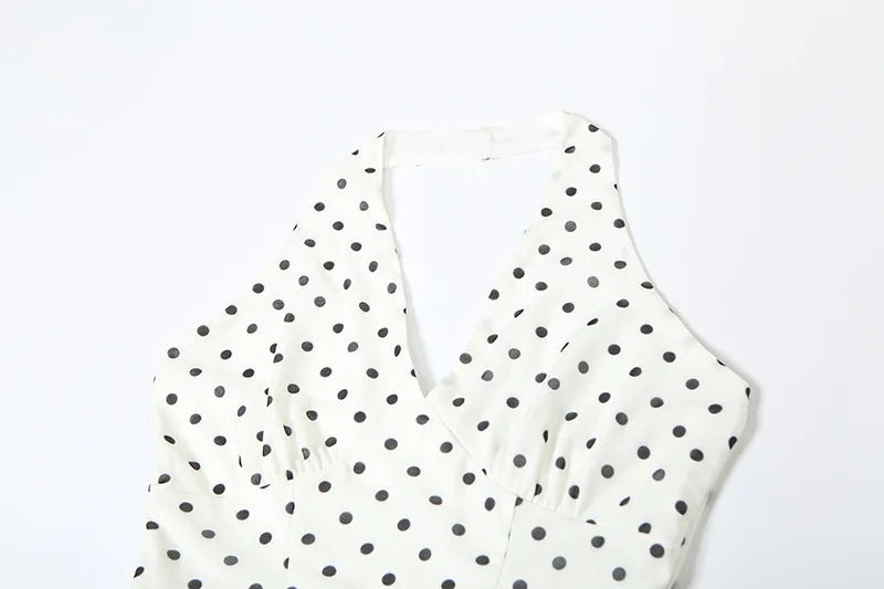 LIZAKOSHT  -  Spring Summer New Women's Wear Polka Point Hanging Neck Dress Women's High end V-neck Waist