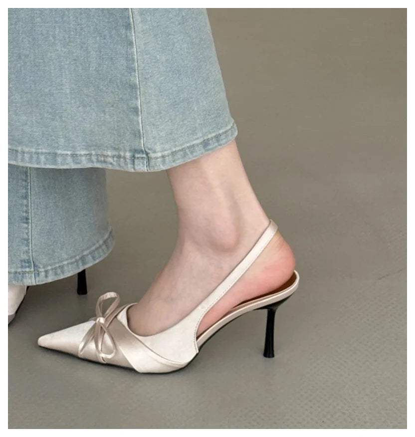 LIZAKOSHT  -  New Spring Women Thin Heels Slingback Sandals Elegant Pointed Toe Pumps Brand Designer Bow Knot Sandal For Party Dress Shoe
