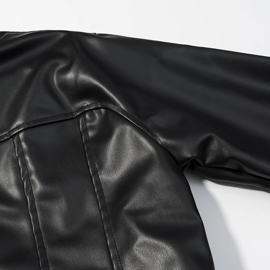 LIZAKOSHT  -  Retro Stand Collar Punk Style Leather Short Jacket European And American Autumn New Leather Jacket