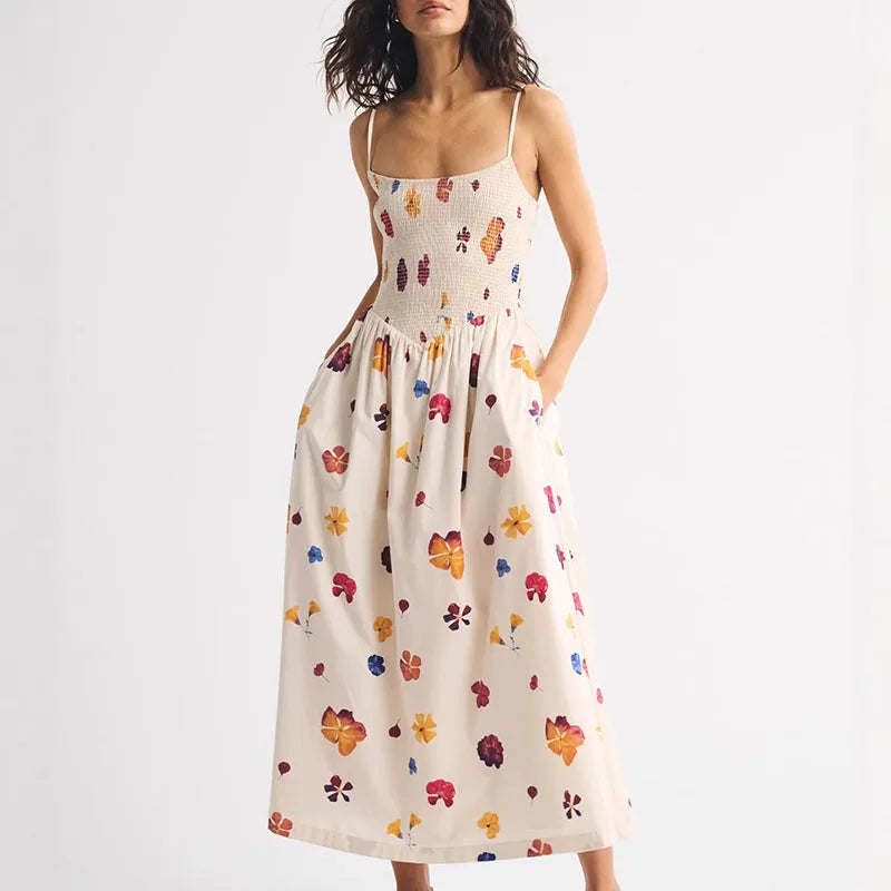 LIZAKOSHT  -  Women Elegant Hight Waist Draped Holiday Dress Fashion Striped Print Sleeveless Long Dress Sexy Off Shoulder Summer Party Dress