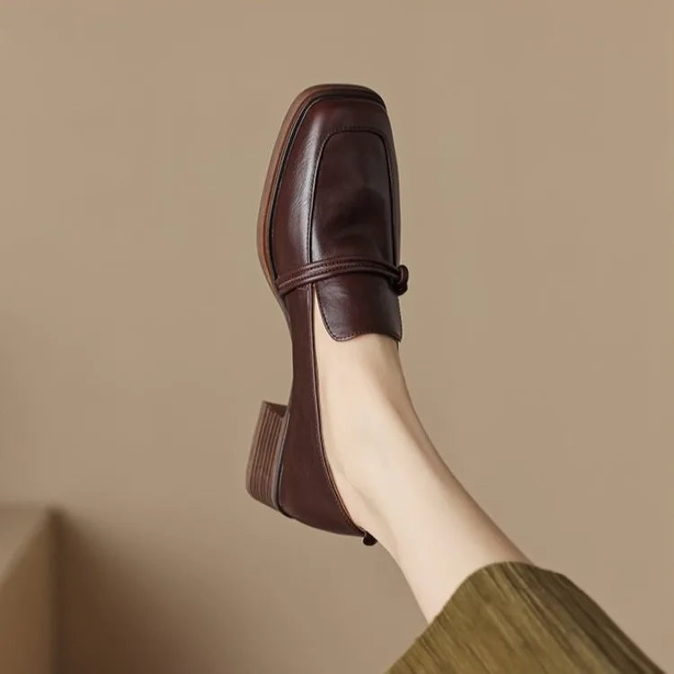 LIZAKOSHT  -  Women's Shoes French Style Square Head Mid Heel Classic Loafers Women Square Toe Pumps Slip-on Retro Lady Casual Cozy Shoes