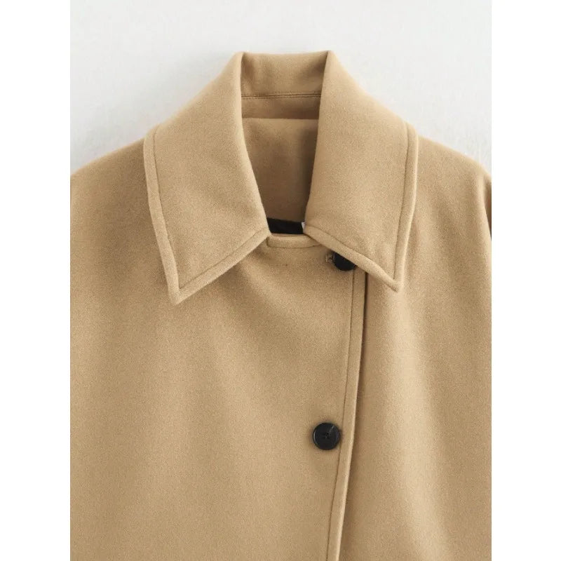 LIZAKOSHT  -  Elegant Single Breasted Wool Jacket Women Burgundy Loose Lapel Long Sleeve Pocket Female Coat 2025 Autumn Solid Commute Outwear