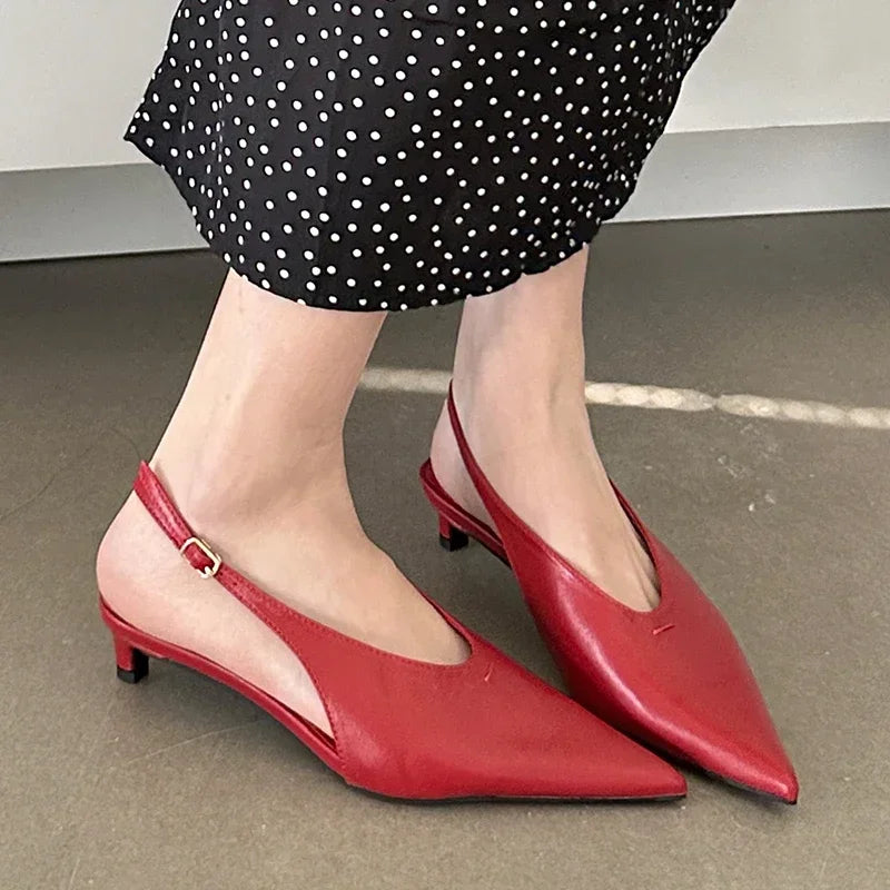 LIZAKOSHT  -  SEXY Pointed Toe Low Heels Sandals Women Fashion Shallow Elegant Slingback Sandal Female Summer Designer Dress Mules Pumps Women