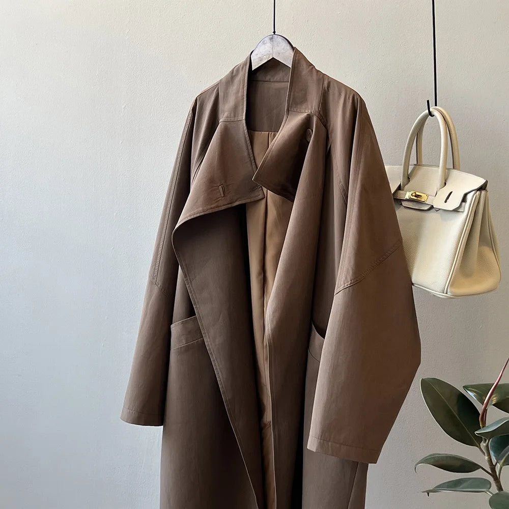 LIZAKOSHT  -  Fashion Minimalism Single Button Trench For Women Lapel Long Sleeve Office Lady Windbreaker Autumn New