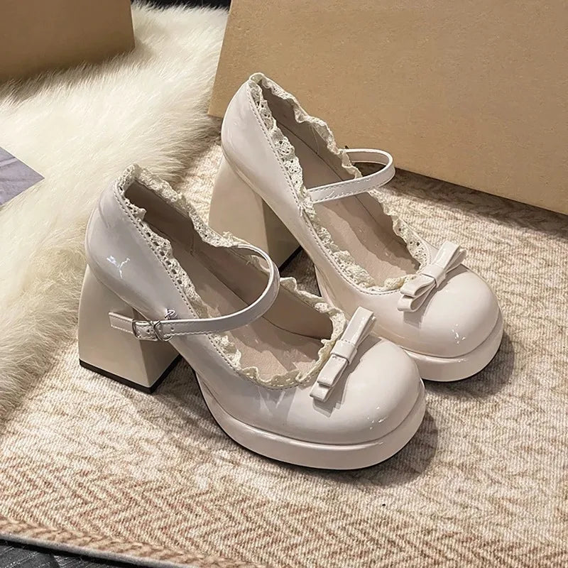 LIZAKOSHT  -  Designer Platform High Heel Women's Mary Jane Shoes Fashion Butterfly-knot Lace Shoes New Spring Autumn Wedding Party Shoes