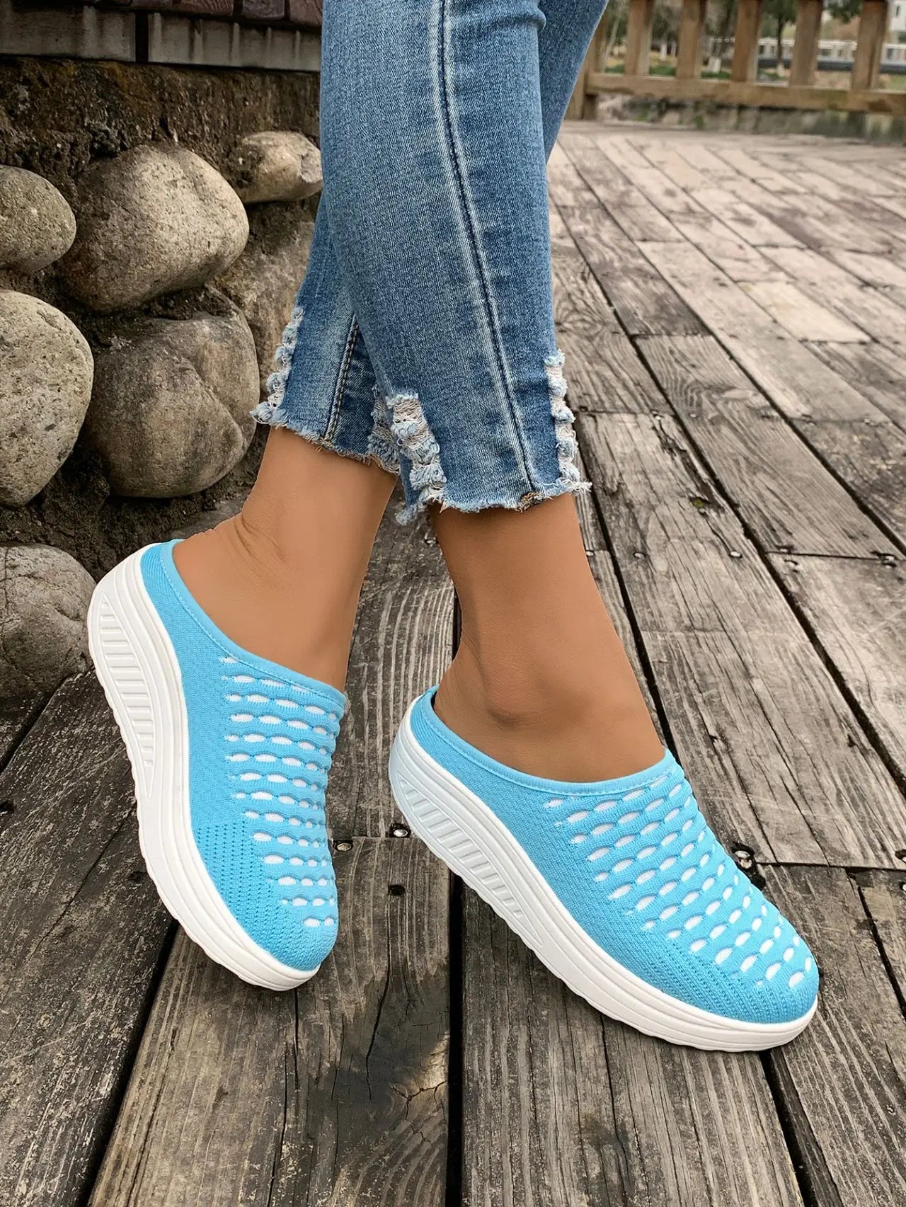 LIZAKOSHT  -  Low Shoes Woman  Cover Toe Massage Slippers House Rome Cotton Fabric Hoof Heels Rubber Slides Shoes Low Home Slippers Women'