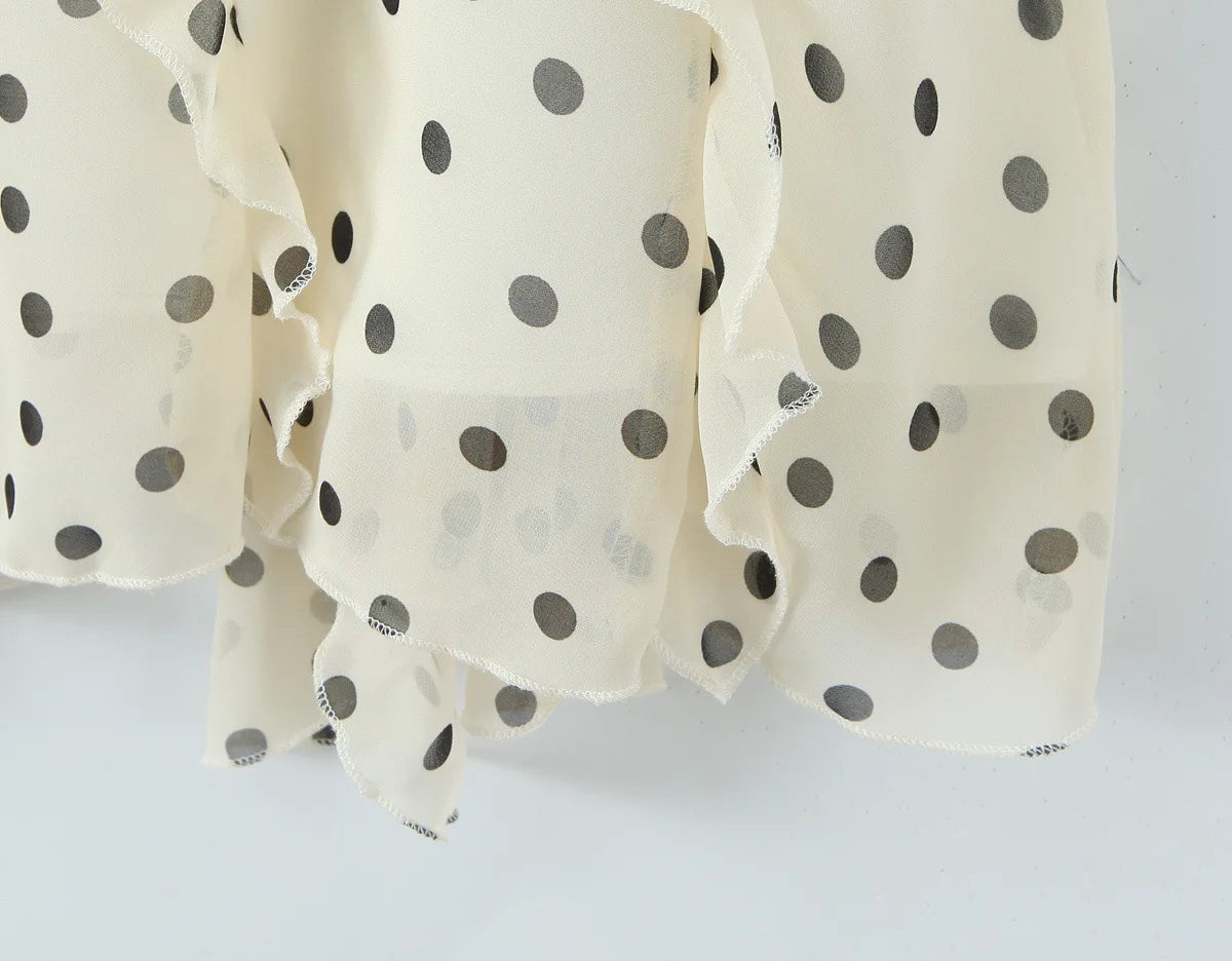 LIZAKOSHT  -  New Women's Irregular Skirt Ruffle Edge Apricot Polka Dot Skirt