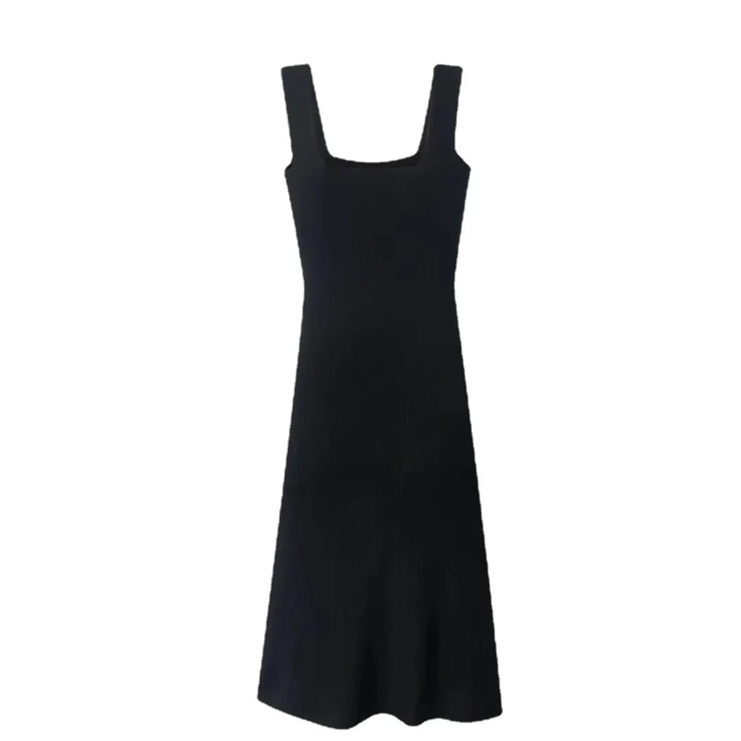 LIZAKOSHT  -  Spring New European and American Holiday Style Solid Color Sexy Square Collar Side Split Leisure Dress