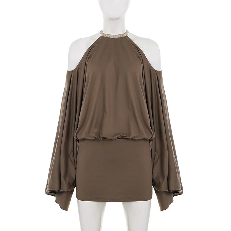 LIZAKOSHT  -  New European and American Hot Girl Style Strapless Backpack Hip Sexy Loose Bat Sleeve Dress Design Halter Neck Skirt