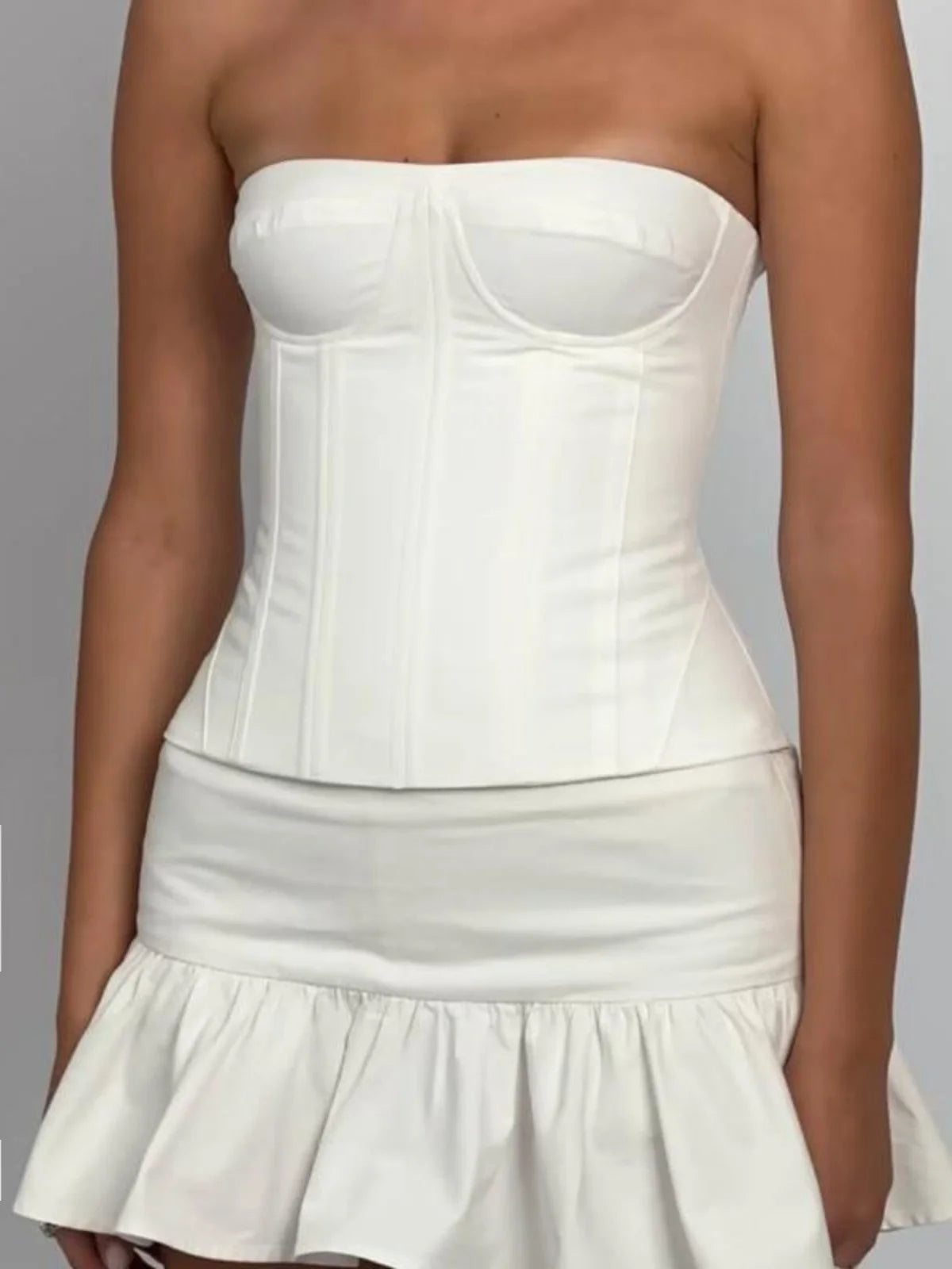LIZAKOSHT  -  Spicy Girl Retro Design Two-Piece Set with Ba Strap Slimming Fibone Waist Tie Tube Top Tank Top with Lace Hem  Skirt