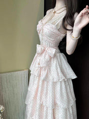 LIZAKOSHT  -  Summer French Polka Dot Design Strap Dress Women Sweet Princess Slim Sleeveless Long Dress Japanese Fashion Lovely Sexy Outfits