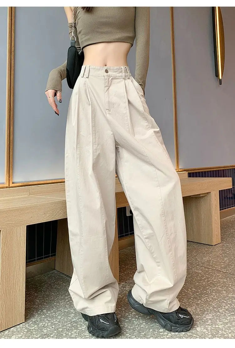 LIZAKOSHT  -  Women Clothing Vintage Streetwear Y2K Oversized Wide Leg Cargo Pants Female Casual Solid High Waist Straight Trousers Pantalones