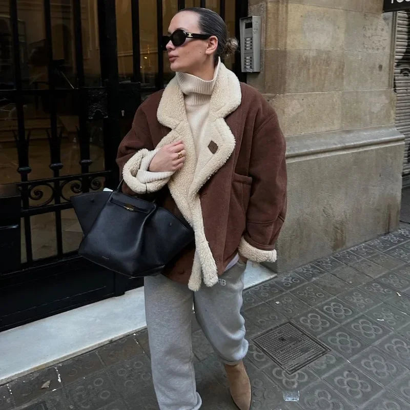 LIZAKOSHT  -  Casual Thickened Jacket Women's Autumn Winter Warm Retro Lamb Wool Top Office Loose Commuting Jacket Y2k Female Outfits