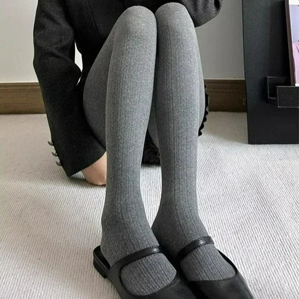 LIZAKOSHT  -  Japanese Winter Vertical Bar Warm Pantyhose Oat Color Skinny Full Foot Thickened Base Socks Candy Color Foundation Plush Tights