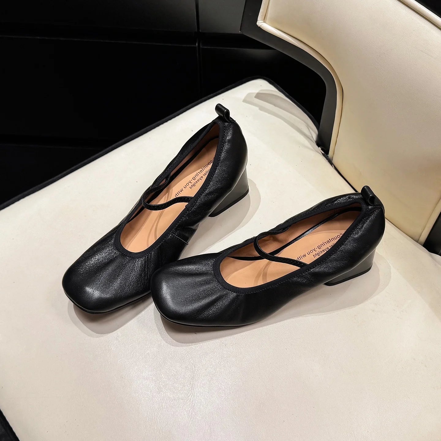 LIZAKOSHT  -  Fashion Pumps New High Quality Genuine Leather Shoes Round Head Elastic Band High Heels Mary Janes Shoes Women's Heels