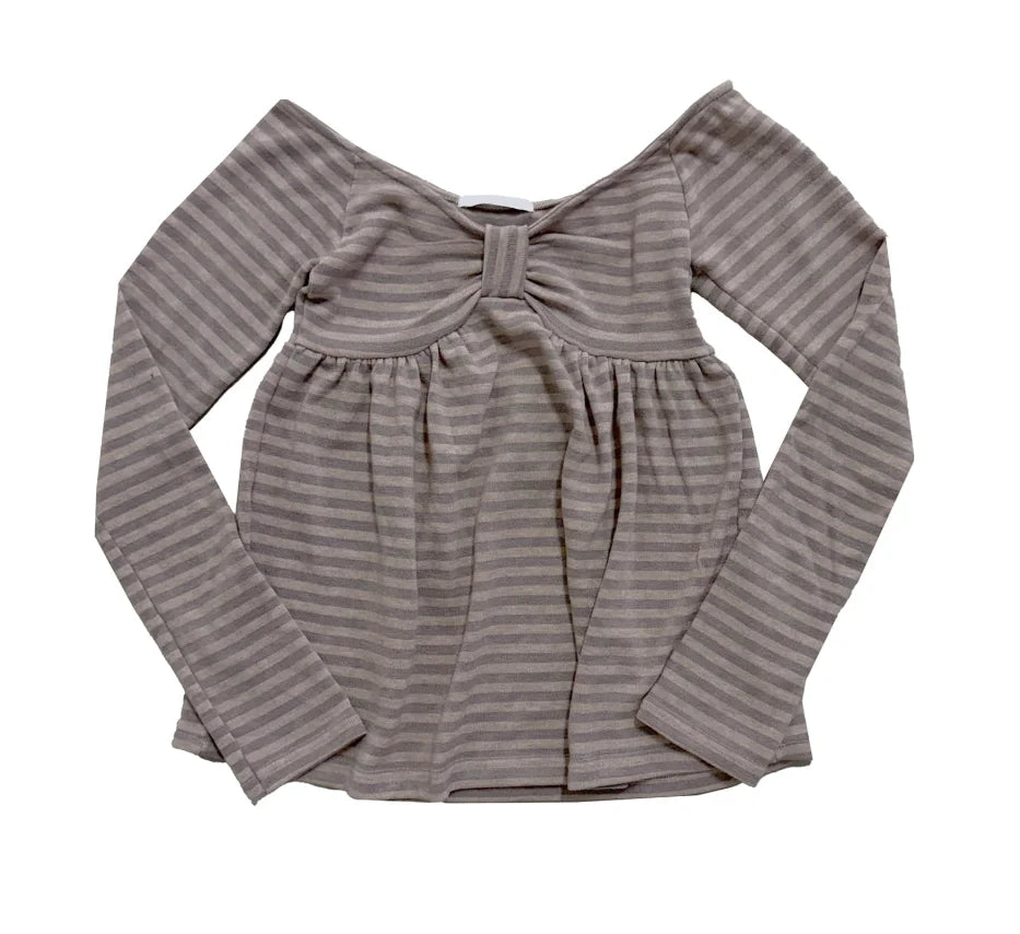 LIZAKOSHT  -  Spring Autumn T Shirt for Women Bows Stripes Y2k Clothes Ropa De Mujer Japanese Style Vintage Slash Neck Tees