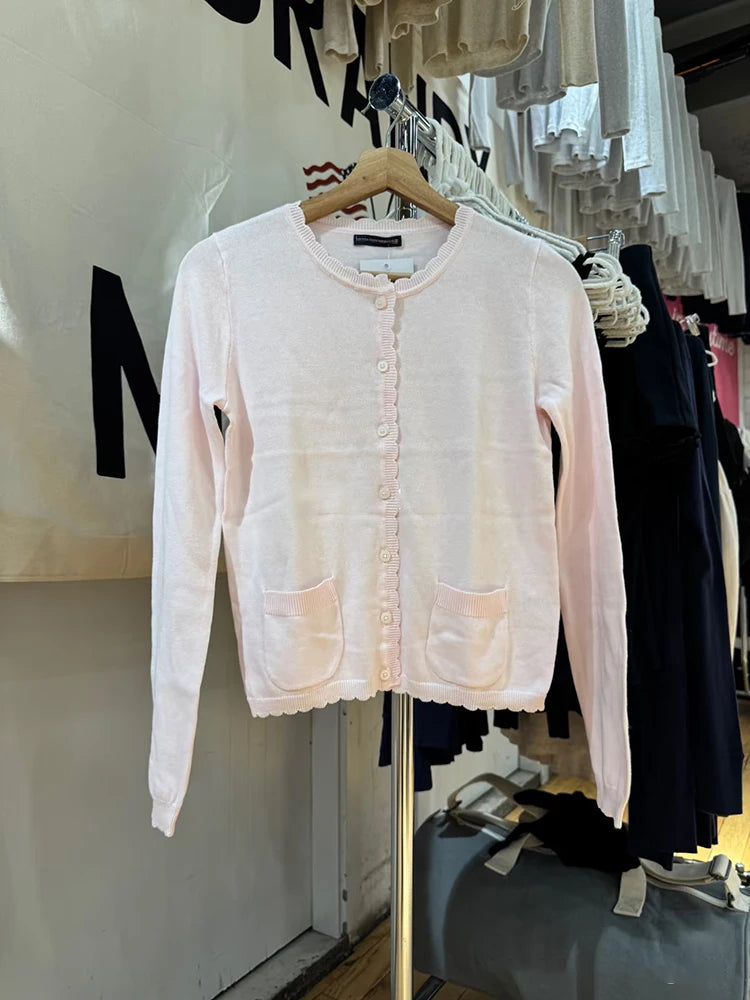 LIZAKOSHT  -  Pockets Yellow Knitted Cardigan Women Lace Trim O-Neck Cotton Long Sleeve Sweaters Autumn Sweet Preppy Style Knitwear Y2k Tops