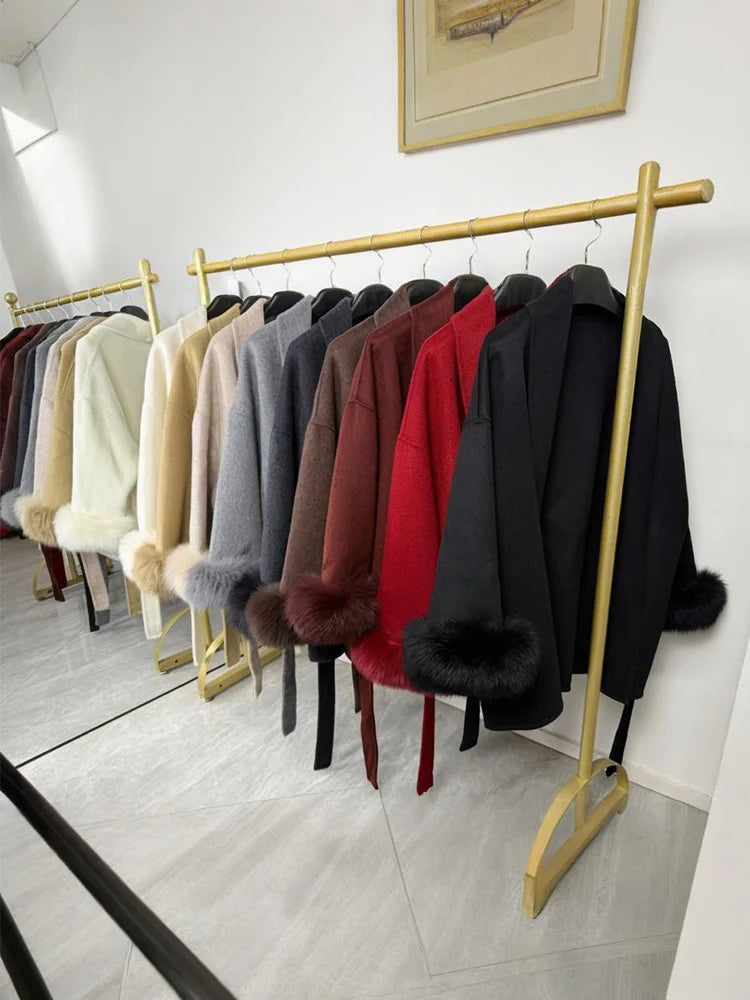 LIZAKOSHT  -  Fox Fur Woolen Women's 2025 Autumn Coat Fashion Patchwork Double-Sided Wool Overcoat Commuter New Elegant Office Jacket