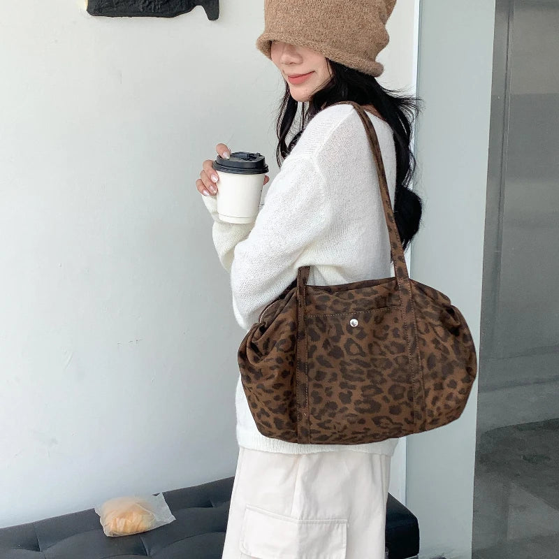 LIZAKOSHT  -  Wild Leopard Print Nylon Shoulder Bag Large Capacity Multipocket Tote Bag Trendy Women Casual Purse Guangzhou High Quality Bag