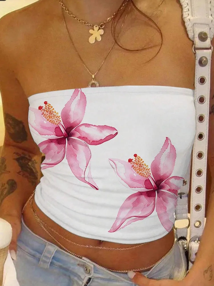 LIZAKOSHT  -  Sexy Women's Floral Printed Vest Elegant Lady Pleated Sleeveless Camisole Top For Femal 2025 Summer New Chic Street Holiday Wear