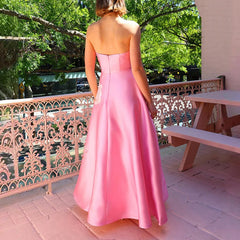 ﻿LIZAKOSHT  -  Luxury Tube Tops Sleeveless Evening Dress Female High Waist A-line Dress Elegant Silk Satin Bridesmaid Floral Print Dress Women