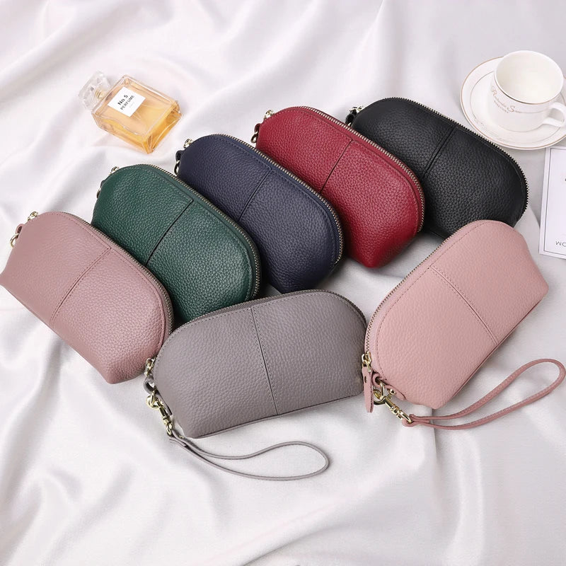 LIZAKOSHT  -  Leather women long wallet Zipper Wristlet Bag Lady Clutches Coin Purse Cowhide mobile phone bag evening party handbag