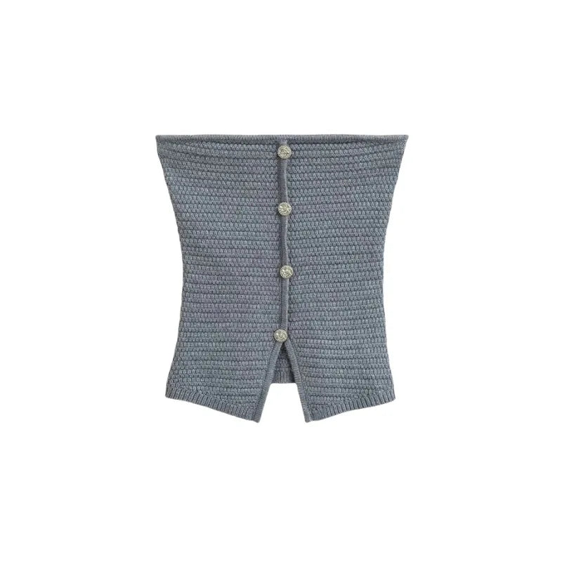LIZAKOSHT  -  Women Off The Shoulder Button Up Sleeveless Knitted Crop Top