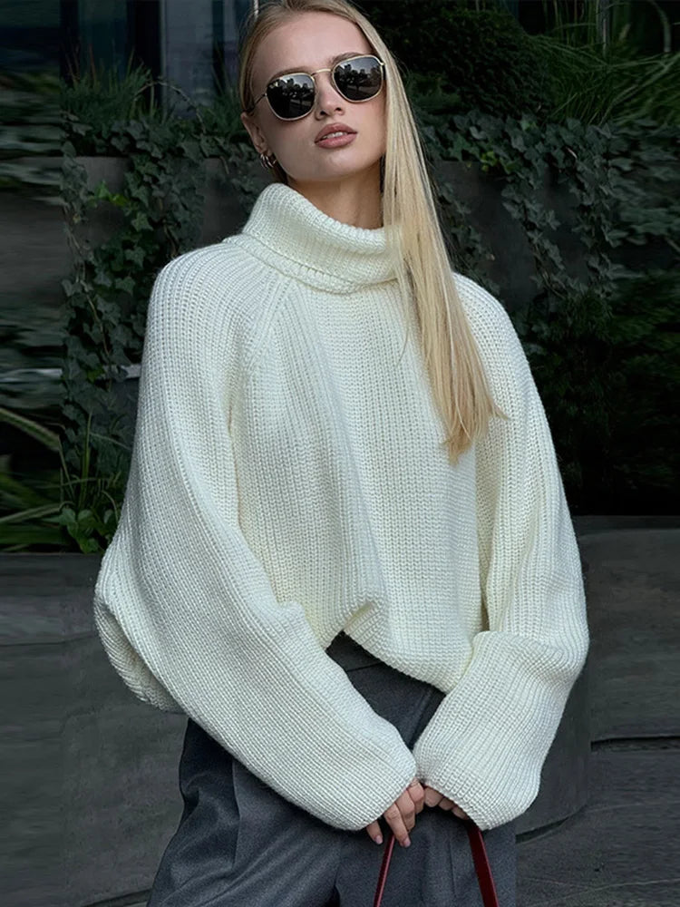 LIZAKOSHT  -  Turn-down Collar Back Split Sweater Women Elegant Full Sleeve Knitted Loose Fit Top Lady early autumn Chic Casual knit top