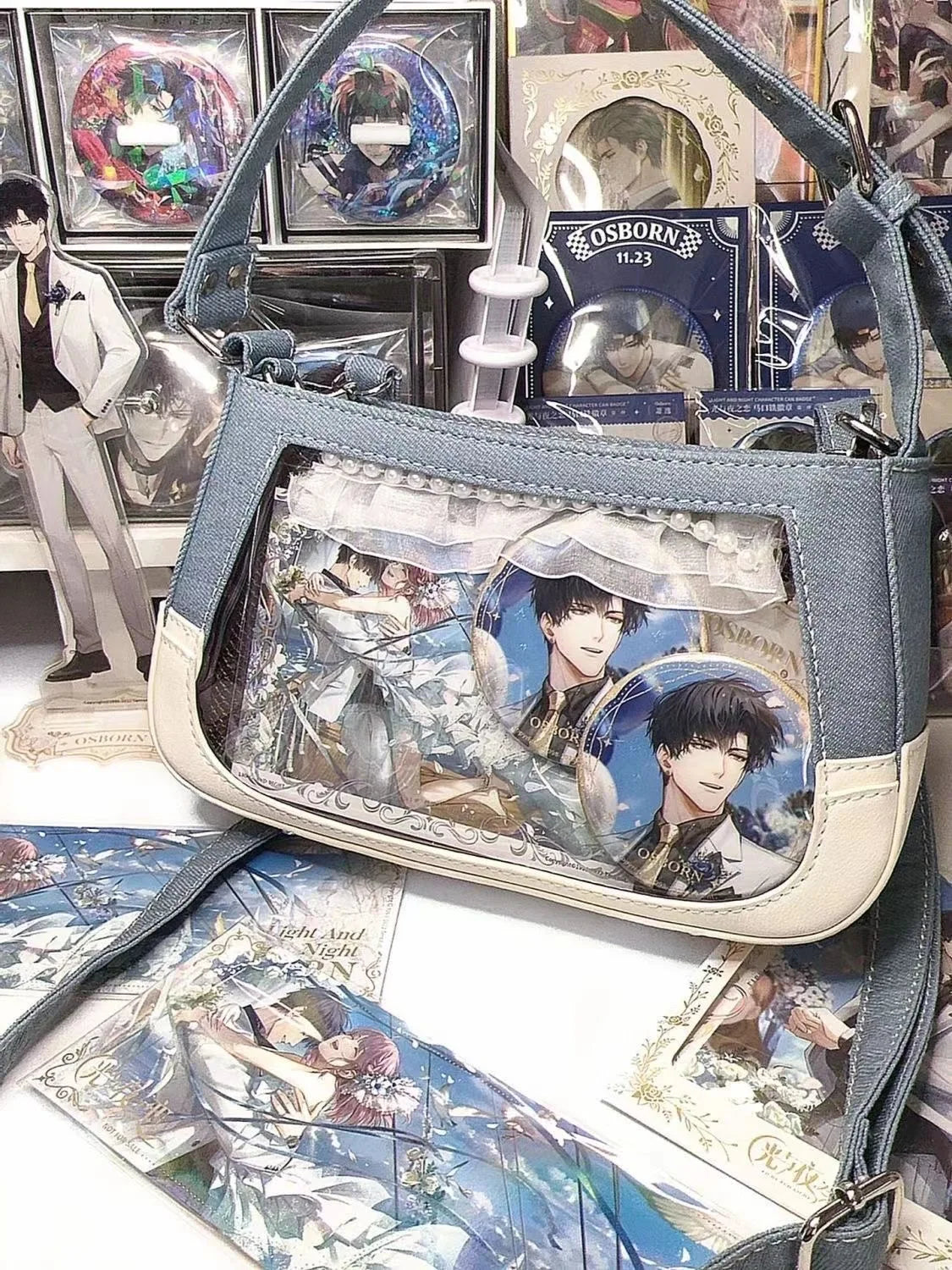 LIZAKOSHT  -  Japanese Fashion Casual Sweet Transparent Ita Bag Contrast Color Patchwork Denim Shoulder Crossbody Bags Trendy Y2k Handbags
