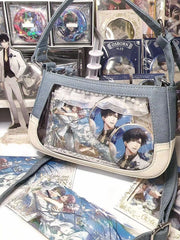 LIZAKOSHT  -  Japanese Fashion Casual Sweet Transparent Ita Bag Contrast Color Patchwork Denim Shoulder Crossbody Bags Trendy Y2k Handbags