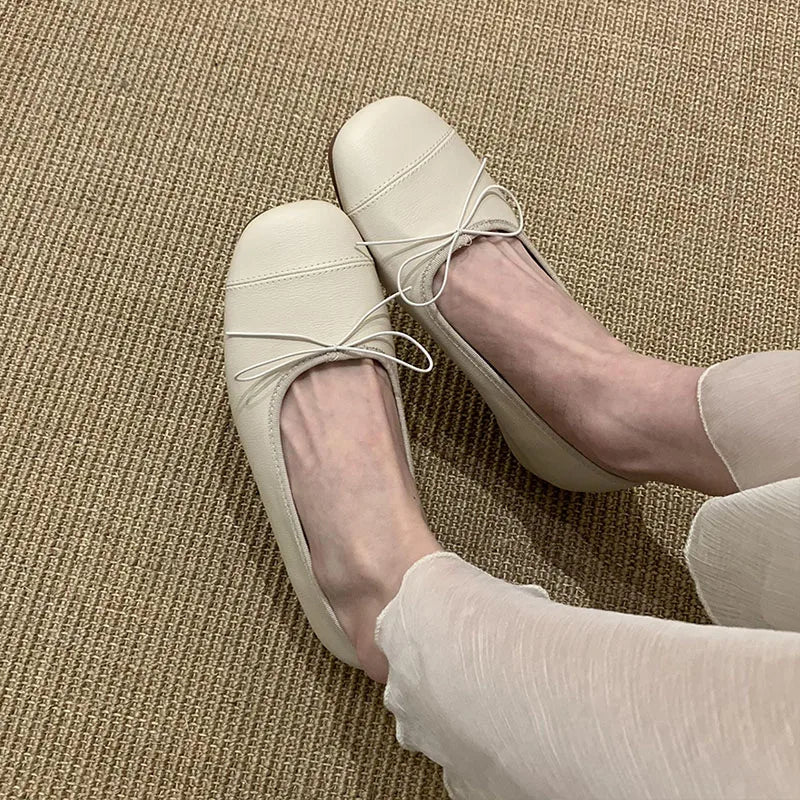 LIZAKOSHT  -  Classic Bow Flats Ballet Knot Slip On Casual Shoes Women Square Toe Shallow Ballet Flat Moccasin Ballerina Soft Brand Mary Janes
