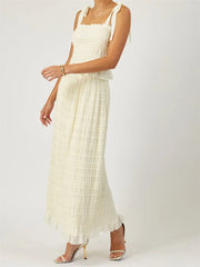 LIZAKOSHT  -  Women Skirts Sets Backless Bow Camisoles Tops and Long Maxi Skirts Pleated Summer Outfits for Cocktail Party Clubwear