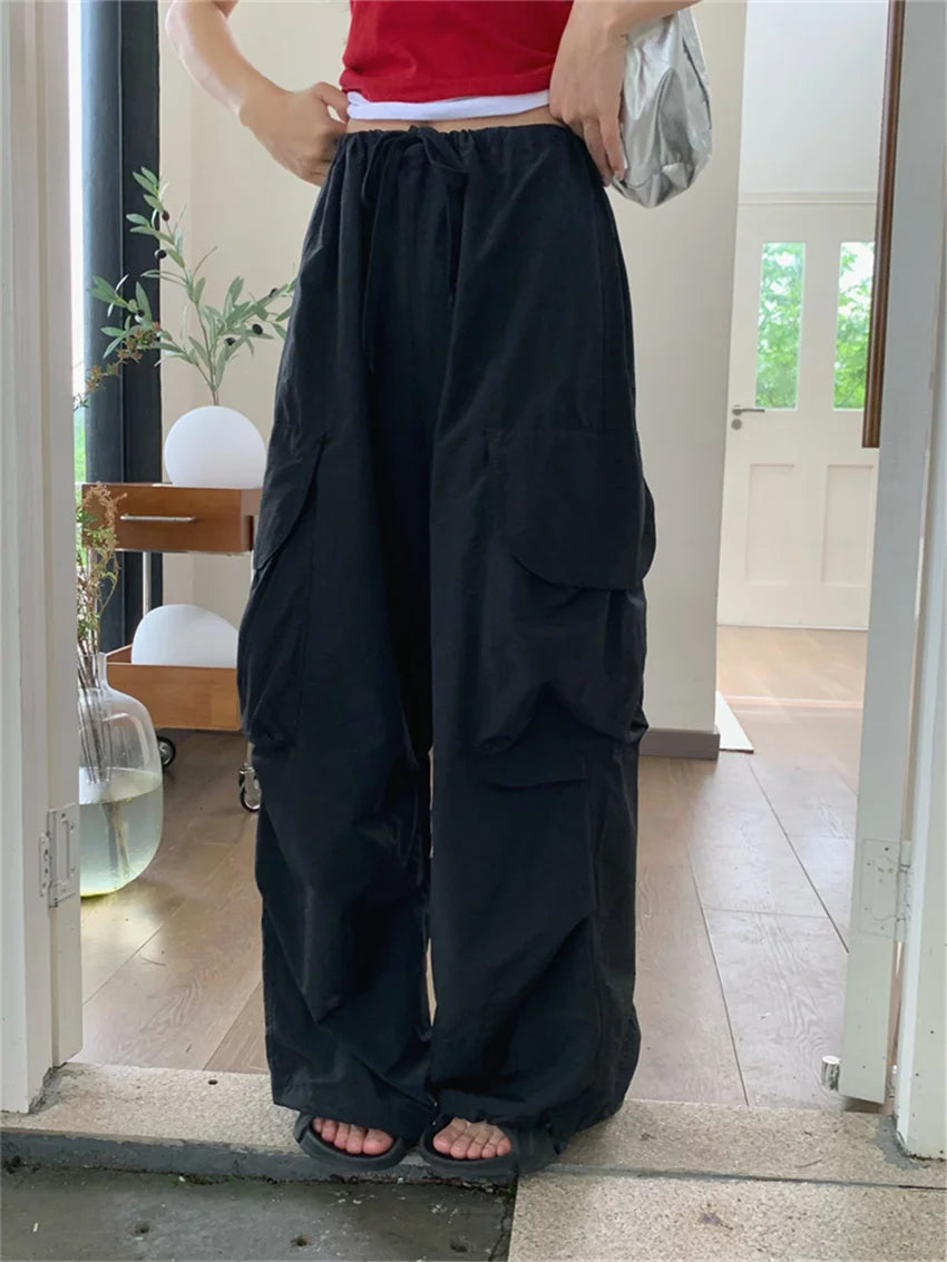 LIZAKOSHT  -  Casual Pants Women Loose Summer Pockets Wide Leg All Match Fashion 2024 Sports Mujer Slim New Solid Streetwear