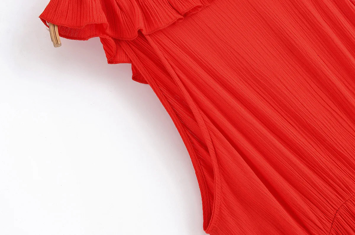 LIZAKOSHT  -  Elegant Layered Ruffle Dress Women 2025 New Summer Loose Sexy V-neck Sleeveless A-line Mini Dresses Vacation Party Evening Dress