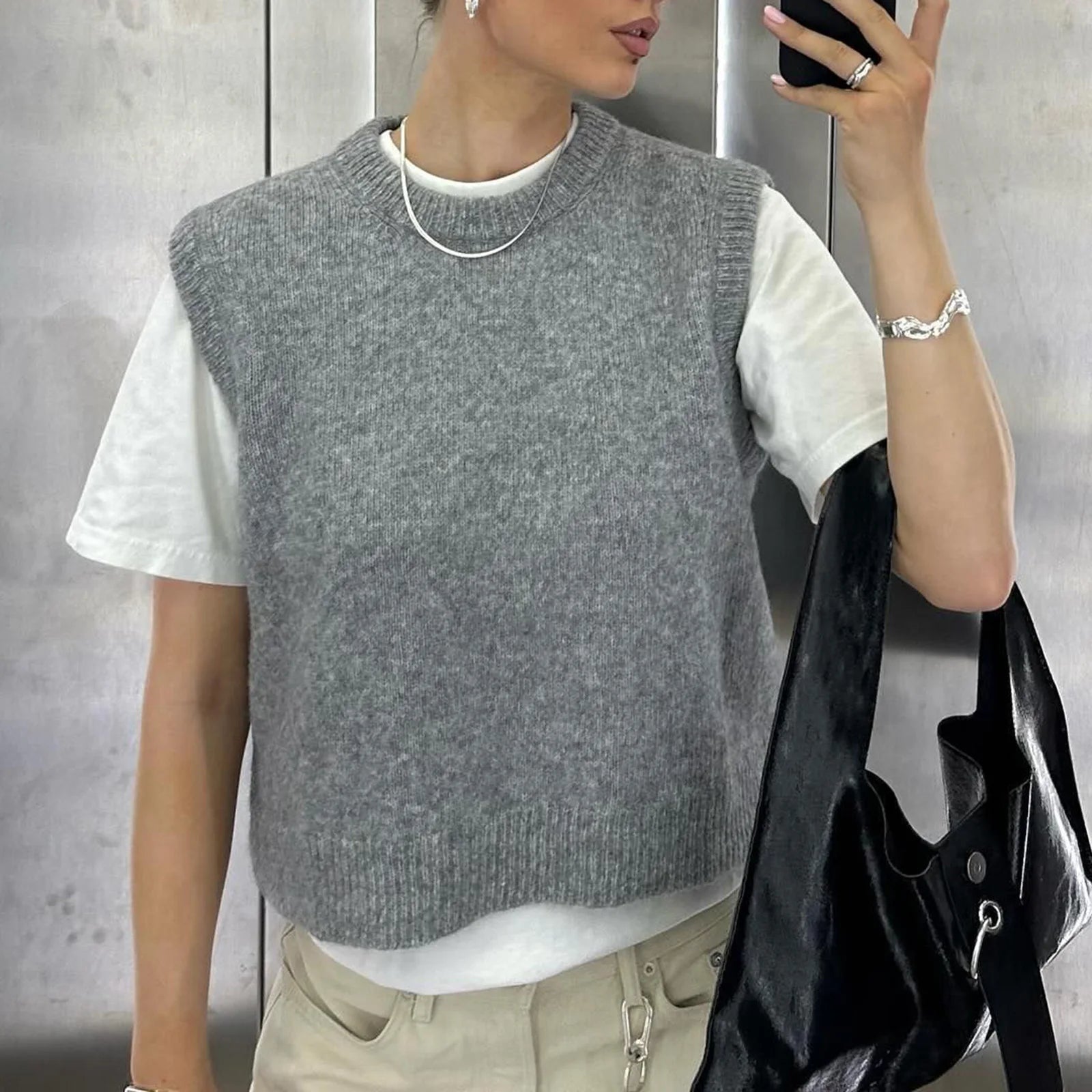 LIZAKOSHT  -  Y2K Fairy Women Cute Sweater Vest Basic Solid Color Warm Knit Tank Tops Sleeveless Pullover Knitwear for Spring Streetwear