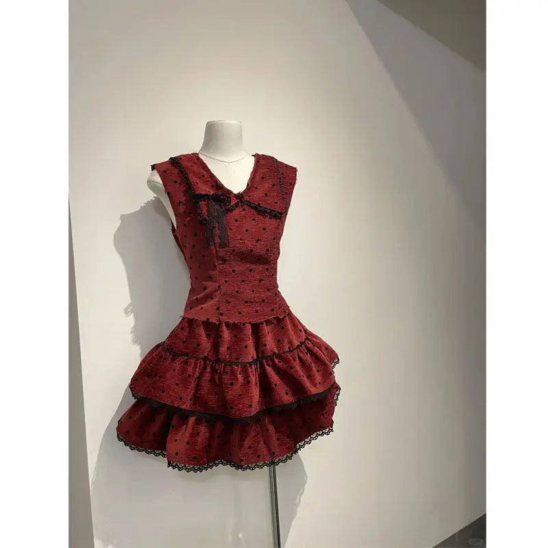 LIZAKOSHT  -  Sweet Womens Dresses Lace Bow Goth Y2k Party Dress Punk Sleeveless Kawaii Vintage Harajuku Korea Ball Gown V-Neck 90s Grunge Emo