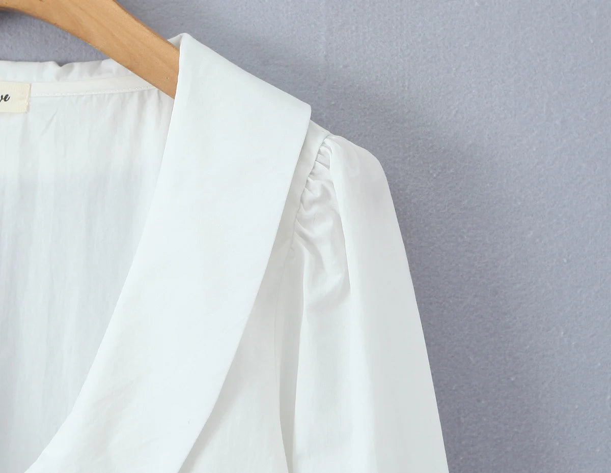 LIZAKOSHT  -  Sweet Spring White Peter Pan Collar Long Puff Sleeve Shirt Women Single-breasted Buttons Slim Waist Short Blouse Tops CHIC